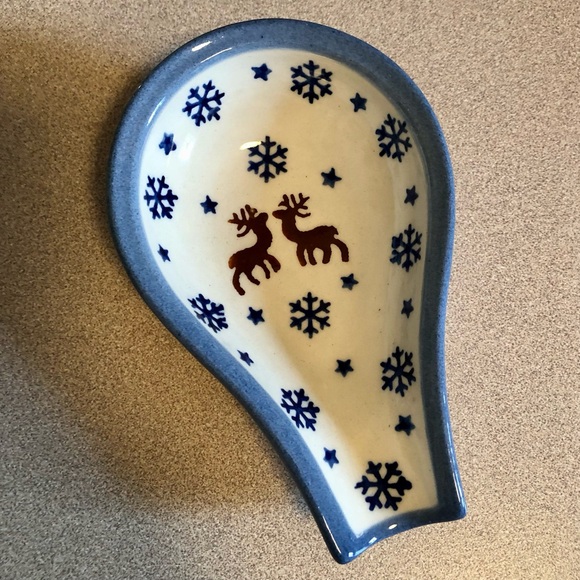 POLISH POTTERY Other - WIZA FACTORY POLISH POTTERY Spoon Rest Christmas, Boleslawiec deer / moose 5”